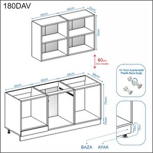 Dekorex Elsa Serisi 180 Cm Beyaz Fırın Modüllü Meşe Tezgahlı Hazır Mutfak Ls-180dav-mt