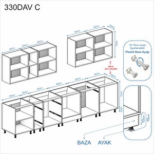 Dekorex Alba Serisi 330 Cm. Fırın Ve Çekmece Modüllü Hazır Mutfak Al-330dav-c