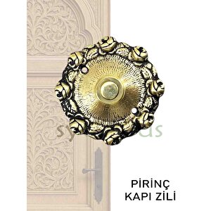 Gül Desenli Pirinç Döküm Kapı Zili Dekoratif Parlak Sarı