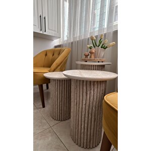 Most Trio Bohem 3'lü Traverten Desenli Aytaşı Zigon Sehpa(evinize Teslim) Aytaşı