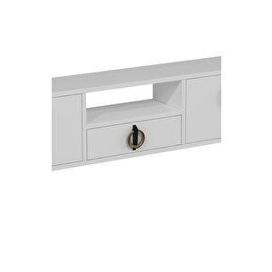 1321dropdd-32 Duvara Montaj Tv Sehpasi-BEYAZ-SİYAH-ALTIN