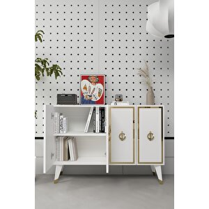 8189km-32dd Konsol,kahve Köşesi̇,ayakkabilik,ofi̇s Evrak Dolabi,mutfak Ki̇ler Dolabi,tv Üni̇tesi̇-BEYAZ-ALTIN