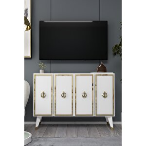 8189km-32dd Konsol,kahve Köşesi̇,ayakkabilik,ofi̇s Evrak Dolabi,mutfak Ki̇ler Dolabi,tv Üni̇tesi̇-BEYAZ-ALTIN