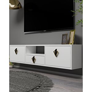 1315dropdd-32 Duvara Montaj Tv Sehpasi-BEYAZ-SİYAH-ALTIN Beyaz-Altın