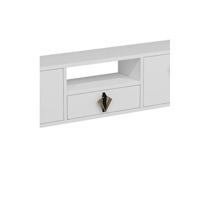 1315dropdd-32 Duvara Montaj Tv Sehpasi-BEYAZ-SİYAH-ALTIN