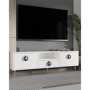 1318dropdd-32 Tv Sehpasi-beyaz-gümüş-siyah Beyaz-Gümüş