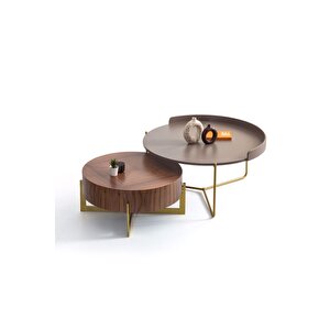 Desi̇n Orta Sehpa,orta Sehpa Dekoratif Mobilya,yuvarlak Sehpa,zigon Krem-Kahverengi