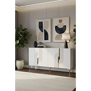 Ka1516bg Meyra150 Konsol, Kahve Köşesi̇, Tv Sehpasi Beyaz-gold 150cm Beyaz