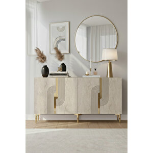 Ka1516btg Meyra150 Konsol, Kahve Köşesi̇, Tv Sehpasi Beyaz-traverten Kapak-gold 150cm Traverten