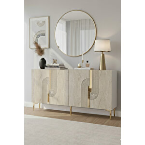 Ka1516btg Meyra150 Konsol, Kahve Köşesi̇, Tv Sehpasi Beyaz-traverten Kapak-gold 150cm Traverten