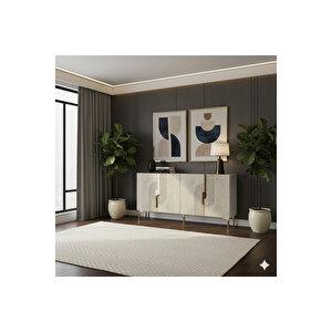 Ka1516btg Meyra150 Konsol, Kahve Köşesi̇, Tv Sehpasi Beyaz-traverten Kapak-gold 150cm Traverten