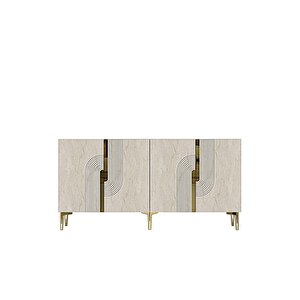 Ka1516btg Meyra150 Konsol, Kahve Köşesi̇, Tv Sehpasi Beyaz-traverten Kapak-gold 150cm