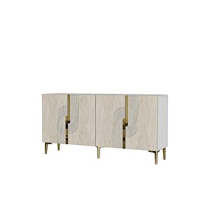Ka1516btg Meyra150 Konsol, Kahve Köşesi̇, Tv Sehpasi Beyaz-traverten Kapak-gold 150cm