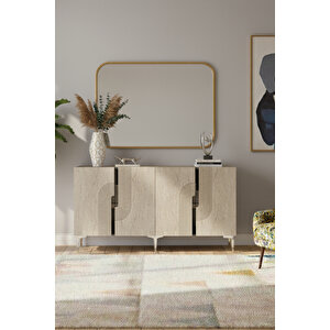 Ka1516bts Meyra Konsol, Kahve Köşesi̇, Tv Sehpasi Beyaz-traverten Kapak-silver 150cm Traverten