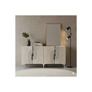 Ka1516bts Meyra Konsol, Kahve Köşesi̇, Tv Sehpasi Beyaz-traverten Kapak-silver 150cm Traverten