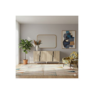 Ka1516bts Meyra Konsol, Kahve Köşesi̇, Tv Sehpasi Beyaz-traverten Kapak-silver 150cm Traverten