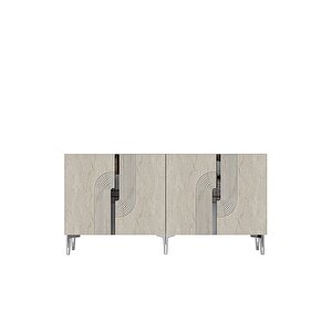 Ka1516bts Meyra Konsol, Kahve Köşesi̇, Tv Sehpasi Beyaz-traverten Kapak-silver 150cm