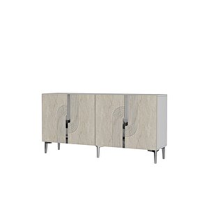 Ka1516bts Meyra Konsol, Kahve Köşesi̇, Tv Sehpasi Beyaz-traverten Kapak-silver 150cm