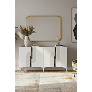 Ka1516bs Meyra Konsol, Kahve Köşesi̇, Tv Sehpasi Beyaz-silver 150cm Beyaz