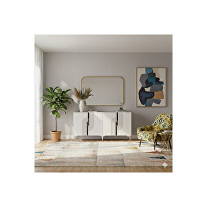 Ka1516bs Meyra Konsol, Kahve Köşesi̇, Tv Sehpasi Beyaz-silver 150cm Beyaz