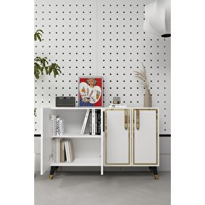 8194km-128dd Konsol,kahve Köşesi̇,ayakkabilik,ofi̇s Evrak Dolabi,mutfak Ki̇ler Dolabi,tv Üni̇tesi̇-beyaz-altın