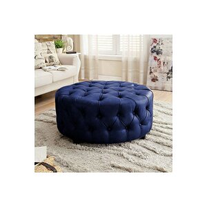 Kapitoneli Yuvarlak Suni Deri Puf/orta Sehpa/75cm Lacivert
