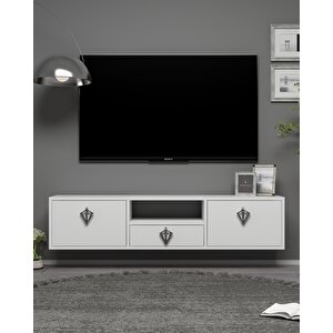 1316dropdd-32 Duvara Montaj Tv Sehpasi-BEYAZ-GÜMÜŞ Beyaz-Gümüş