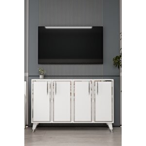 8193km-128dd Konsol,kahve Köşesi̇,ayakkabilik,ofi̇s Evrak Dolabi,mutfak Ki̇ler Dolabi,tv Üni̇tesi̇-beyaz-gümüş