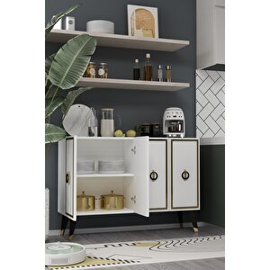 8188km-32dd Konsol,kahve Köşesi̇,ayakkabilik,ofi̇s Evrak Dolabi,mutfak Ki̇ler Dolabi,tv Üni̇tesi̇-beyaz-altın-siyah Beyaz-Altın