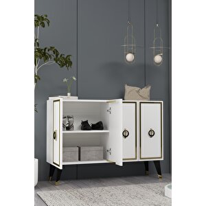 8188km-32dd Konsol,kahve Köşesi̇,ayakkabilik,ofi̇s Evrak Dolabi,mutfak Ki̇ler Dolabi,tv Üni̇tesi̇-beyaz-altın-siyah Beyaz-Altın