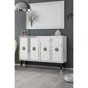 8188km-32dd Konsol,kahve Köşesi̇,ayakkabilik,ofi̇s Evrak Dolabi,mutfak Ki̇ler Dolabi,tv Üni̇tesi̇-beyaz-gümüş-siyah Beyaz-Gümüş