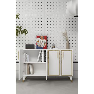 8193km-128dd Konsol,kahve Köşesi̇,ayakkabilik,ofi̇s Evrak Dolabi,mutfak Ki̇ler Dolabi,tv Üni̇tesi̇-beyaz-altın