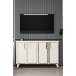 8193km-128dd Konsol,kahve Köşesi̇,ayakkabilik,ofi̇s Evrak Dolabi,mutfak Ki̇ler Dolabi,tv Üni̇tesi̇-beyaz-altın