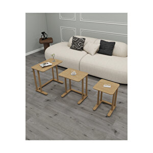 Modenza Zigon Sehpa – Modern 3’lü Sehpa Seti Ahşap Görünümlü Minimal Tasarım Salon & Oturma Odası