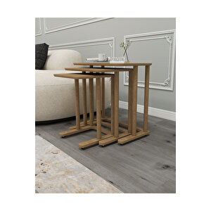 Modenza Zigon Sehpa – Modern 3’lü Sehpa Seti Ahşap Görünümlü Minimal Tasarım Salon & Oturma Odası