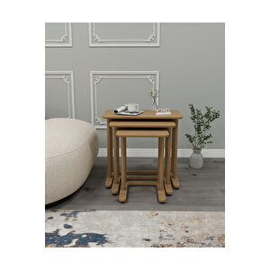 Modenza Zigon Sehpa – Modern 3’lü Sehpa Seti Ahşap Görünümlü Minimal Tasarım Salon & Oturma Odası