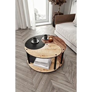 Yin Yang Unity Serenity Orta Sehpa 3 Lü Meşe Ceviz Siyah 70 Cm