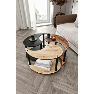 Yin Yang Unity Serenity Orta Sehpa 3 Lü Meşe Ceviz Siyah 70 Cm