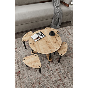 Pizza Sehpa Yuvarlak Meşe