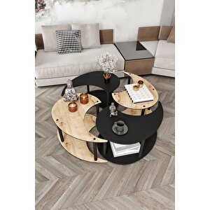 Yin Yang Unıty Serenıty Orta Sehpa 4 Lü Safir Meşe Siyah 90 Cm