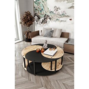 Yin Yang Unıty Serenıty Orta Sehpa 4 Lü Safir Meşe Siyah 90 Cm