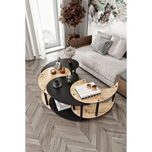 Yin Yang Unıty Serenıty Orta Sehpa 4 Lü Safir Meşe Siyah 90 Cm