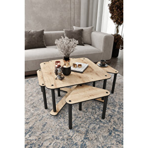 Pizza Sehpa Kare Meşe