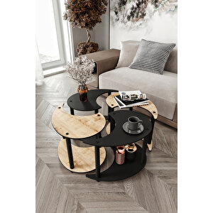 Yi̇n Yang Unity Serenity Orta Sehpa 4 Lü Si̇yah Meşe 70 Cm