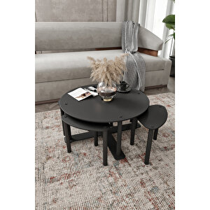 Pizza Sehpa Yuvarlak Siyah