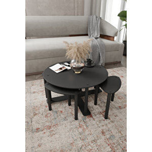 Pizza Sehpa Yuvarlak Siyah