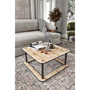 Arzum Home  Hole Masivo Orta Sehpa 70x70 Kare Safi̇r Meşe