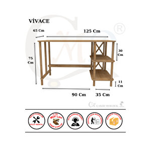 Vivace Çalışma Masası Mdf Ve Ahşap Zarif Tasarım 2 Raflı - Ofis Masası -oyuncu Masası -ders Masası