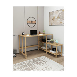 Tavalo Çalışma Masası – Ahşap Ayaklı, Mdf Tabla, Etejerli Ve 2 Raflı, Ofis Ve Ev Için Tasarım