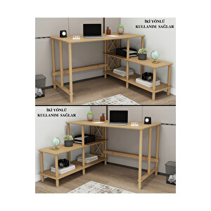Tavalo Çalışma Masası – Ahşap Ayaklı, Mdf Tabla, Etejerli Ve 2 Raflı, Ofis Ve Ev Için Tasarım